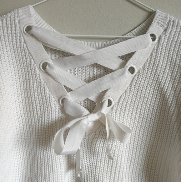 ❤️[3/$35] WHITE Garage Lace Up Back Sweater - Picture 2 of 7